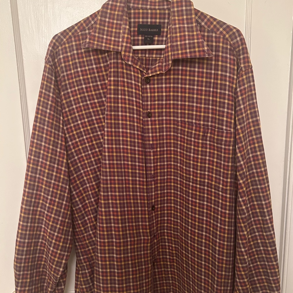 Scott Baker Red and Yellow Plaid Casual Button Down Shirt